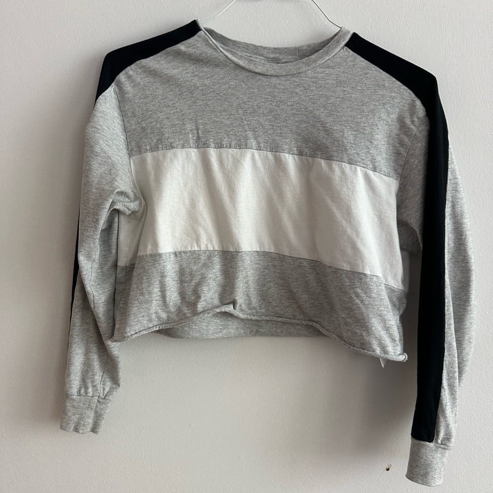 TNA Aritzia striped color block cropped long sleeve shirt XS